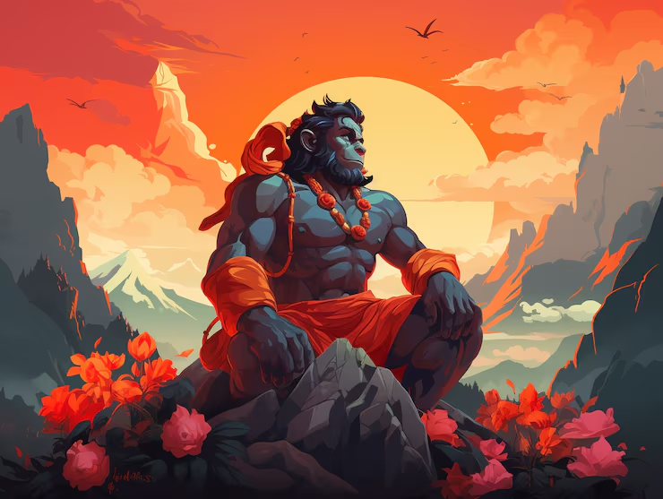Official Ram Naam game cover art — Hanuman Ji at sunrise